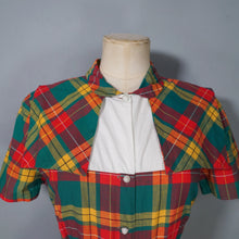 Load image into Gallery viewer, 40s 50s VIBRANT AUTUMN PLAID CAPE SHOULDER SHIRT DRESS WITH BELT - S