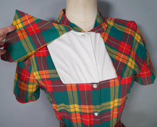 Load image into Gallery viewer, 40s 50s VIBRANT AUTUMN PLAID CAPE SHOULDER SHIRT DRESS WITH BELT - S