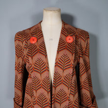 Load image into Gallery viewer, 70s BUS STOP ART DECO STYLE LEAF PATTERN OPEN SWING COAT JACKET - M