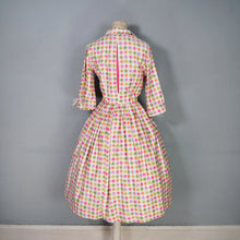 Load image into Gallery viewer, 50s PINK ORANGE GREEN WATERCOLOUR DOT PRINT SHIRT DRESS - S-M
