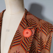 Load image into Gallery viewer, 70s BUS STOP ART DECO STYLE LEAF PATTERN OPEN SWING COAT JACKET - M