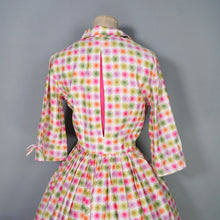 Load image into Gallery viewer, 50s PINK ORANGE GREEN WATERCOLOUR DOT PRINT SHIRT DRESS - S-M