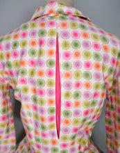 Load image into Gallery viewer, 50s PINK ORANGE GREEN WATERCOLOUR DOT PRINT SHIRT DRESS - S-M