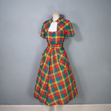 Load image into Gallery viewer, 40s 50s VIBRANT AUTUMN PLAID CAPE SHOULDER SHIRT DRESS WITH BELT - S