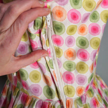 Load image into Gallery viewer, 50s PINK ORANGE GREEN WATERCOLOUR DOT PRINT SHIRT DRESS - S-M