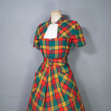 Load image into Gallery viewer, 40s 50s VIBRANT AUTUMN PLAID CAPE SHOULDER SHIRT DRESS WITH BELT - S