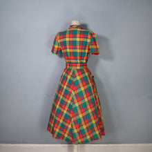Load image into Gallery viewer, 40s 50s VIBRANT AUTUMN PLAID CAPE SHOULDER SHIRT DRESS WITH BELT - S