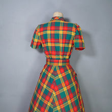 Load image into Gallery viewer, 40s 50s VIBRANT AUTUMN PLAID CAPE SHOULDER SHIRT DRESS WITH BELT - S