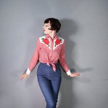 Load image into Gallery viewer, RED WESTERN GINGHAM EMBROIDERED ROSE COWBOY SHIRT - S