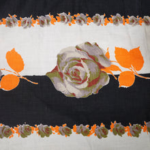 Load image into Gallery viewer, 50s 60s BLACK STRIPE AND GREY AND ORANGE ROSE PRINT COTTON FULL SKIRT - 30"