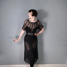 Load image into Gallery viewer, VINTAGE SLINKY BLACK SEE THROUGH LACE CROCHET DRESS - M