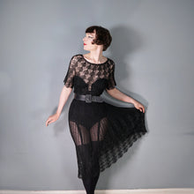 Load image into Gallery viewer, VINTAGE SLINKY BLACK SEE THROUGH LACE CROCHET DRESS - M