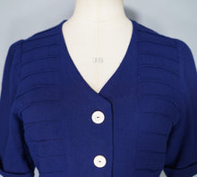 Load image into Gallery viewer, 40s DARK BLUE PIN TUCKED DRESS WITH BUTTON DETAIL AND BUCKLED BELT - S