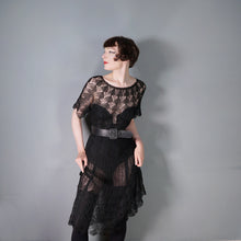 Load image into Gallery viewer, VINTAGE SLINKY BLACK SEE THROUGH LACE CROCHET DRESS - M