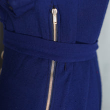 Load image into Gallery viewer, 40s DARK BLUE PIN TUCKED DRESS WITH BUTTON DETAIL AND BUCKLED BELT - S