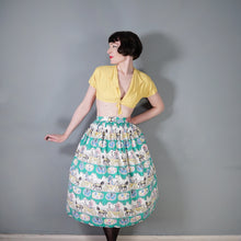 Load image into Gallery viewer, 50s GREEN NOVELTY FULL COTTON SKIRT WITH HORSE DRAWN CARRIAGE PRINT - 26&quot;
