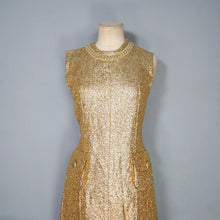 Load image into Gallery viewer, 60s FUZZY GOLD TINSEL MAXI PILLAR DRESS WITH PATCH POCKETS - XS