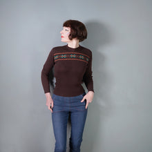 Load image into Gallery viewer, 40s 50s BROWN WOOL WEST COUNTRY KNITWEAR "FASCINESE" FINE KNIT FAIRISLE JUMPER - M