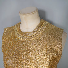 Load image into Gallery viewer, 60s FUZZY GOLD TINSEL MAXI PILLAR DRESS WITH PATCH POCKETS - XS