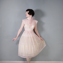 Load image into Gallery viewer, 50s PASTEL BALLET PINK SHEER TULLE DRESS WITH COLLAR AND BOW - XS