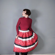Load image into Gallery viewer, 50s 60s BOLD FLORAL AND STRIPE RED BLACK FULL COTTON SKIRT 28.5-29&quot;