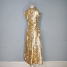 Load image into Gallery viewer, 60s FUZZY GOLD TINSEL MAXI PILLAR DRESS WITH PATCH POCKETS - XS