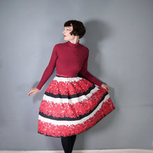 Load image into Gallery viewer, 50s 60s BOLD FLORAL AND STRIPE RED BLACK FULL COTTON SKIRT 28.5-29&quot;