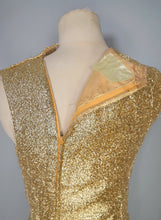 Load image into Gallery viewer, 60s FUZZY GOLD TINSEL MAXI PILLAR DRESS WITH PATCH POCKETS - XS