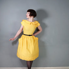 Load image into Gallery viewer, 80s does 50s BRIGHT YELLOW FULL SKIRTED BACK BUTTON SUN DRESS - XS-S