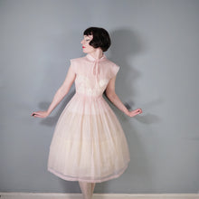Load image into Gallery viewer, 50s PASTEL BALLET PINK SHEER TULLE DRESS WITH COLLAR AND BOW - XS