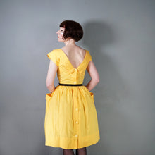 Load image into Gallery viewer, 80s does 50s BRIGHT YELLOW FULL SKIRTED BACK BUTTON SUN DRESS - XS-S