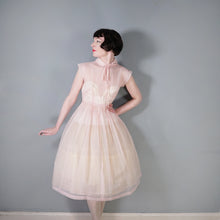 Load image into Gallery viewer, 50s PASTEL BALLET PINK SHEER TULLE DRESS WITH COLLAR AND BOW - XS