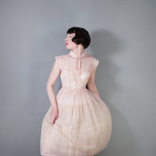 Load image into Gallery viewer, 50s PASTEL BALLET PINK SHEER TULLE DRESS WITH COLLAR AND BOW - XS