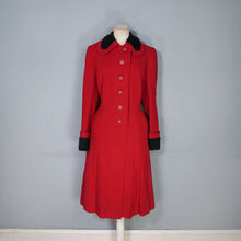 Load image into Gallery viewer, 50s 60s BOLD RED WOOL WINTER COAT WITH FAUX ASTRAKHAN TRIM - M