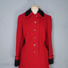 Load image into Gallery viewer, 50s 60s BOLD RED WOOL WINTER COAT WITH FAUX ASTRAKHAN TRIM - M