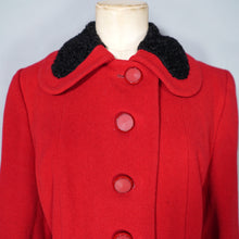 Load image into Gallery viewer, 50s 60s BOLD RED WOOL WINTER COAT WITH FAUX ASTRAKHAN TRIM - M