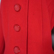 Load image into Gallery viewer, 50s 60s BOLD RED WOOL WINTER COAT WITH FAUX ASTRAKHAN TRIM - M