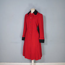 Load image into Gallery viewer, 50s 60s BOLD RED WOOL WINTER COAT WITH FAUX ASTRAKHAN TRIM - M