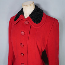 Load image into Gallery viewer, 50s 60s BOLD RED WOOL WINTER COAT WITH FAUX ASTRAKHAN TRIM - M