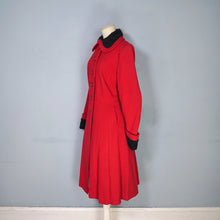 Load image into Gallery viewer, 50s 60s BOLD RED WOOL WINTER COAT WITH FAUX ASTRAKHAN TRIM - M