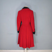 Load image into Gallery viewer, 50s 60s BOLD RED WOOL WINTER COAT WITH FAUX ASTRAKHAN TRIM - M