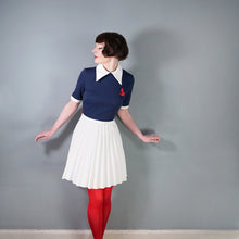 Load image into Gallery viewer, 60s 70s PLEATED BLUE WHITE COLLARED SAILOR DRESS WITH ANCHOR POCKET - S-M