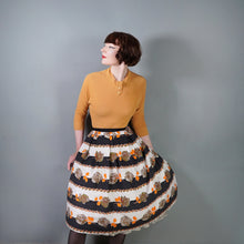 Load image into Gallery viewer, 50s 60s BLACK STRIPE AND GREY AND ORANGE ROSE PRINT COTTON FULL SKIRT - 30"