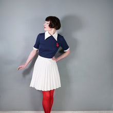 Load image into Gallery viewer, 60s 70s PLEATED BLUE WHITE COLLARED SAILOR DRESS WITH ANCHOR POCKET - S-M