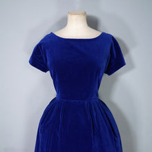 Load image into Gallery viewer, 60s BLUE VELVET FULL SKIRTED COCKTAIL DRESS - XS