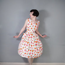 Load image into Gallery viewer, 50s 60s PINK AND ORANGE ROSE FLORAL COTTON DAY DRESS - M