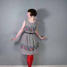 Load image into Gallery viewer, 60s HOUNDSTOOTH AND NOVELTY VICTORIAN CYCLIST PRINT DAY DRESS - S