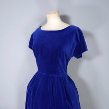 Load image into Gallery viewer, 60s BLUE VELVET FULL SKIRTED COCKTAIL DRESS - XS