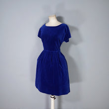 Load image into Gallery viewer, 60s BLUE VELVET FULL SKIRTED COCKTAIL DRESS - XS