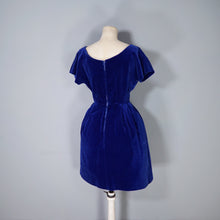 Load image into Gallery viewer, 60s BLUE VELVET FULL SKIRTED COCKTAIL DRESS - XS